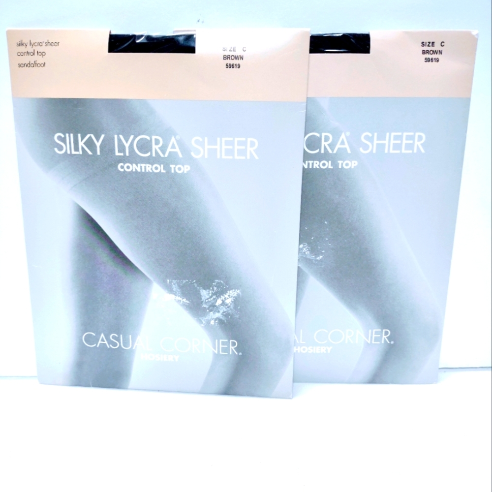 Casual Corner Silky Lycra Sheer Control Top Sandalfoot Size C Brown Hosiery
